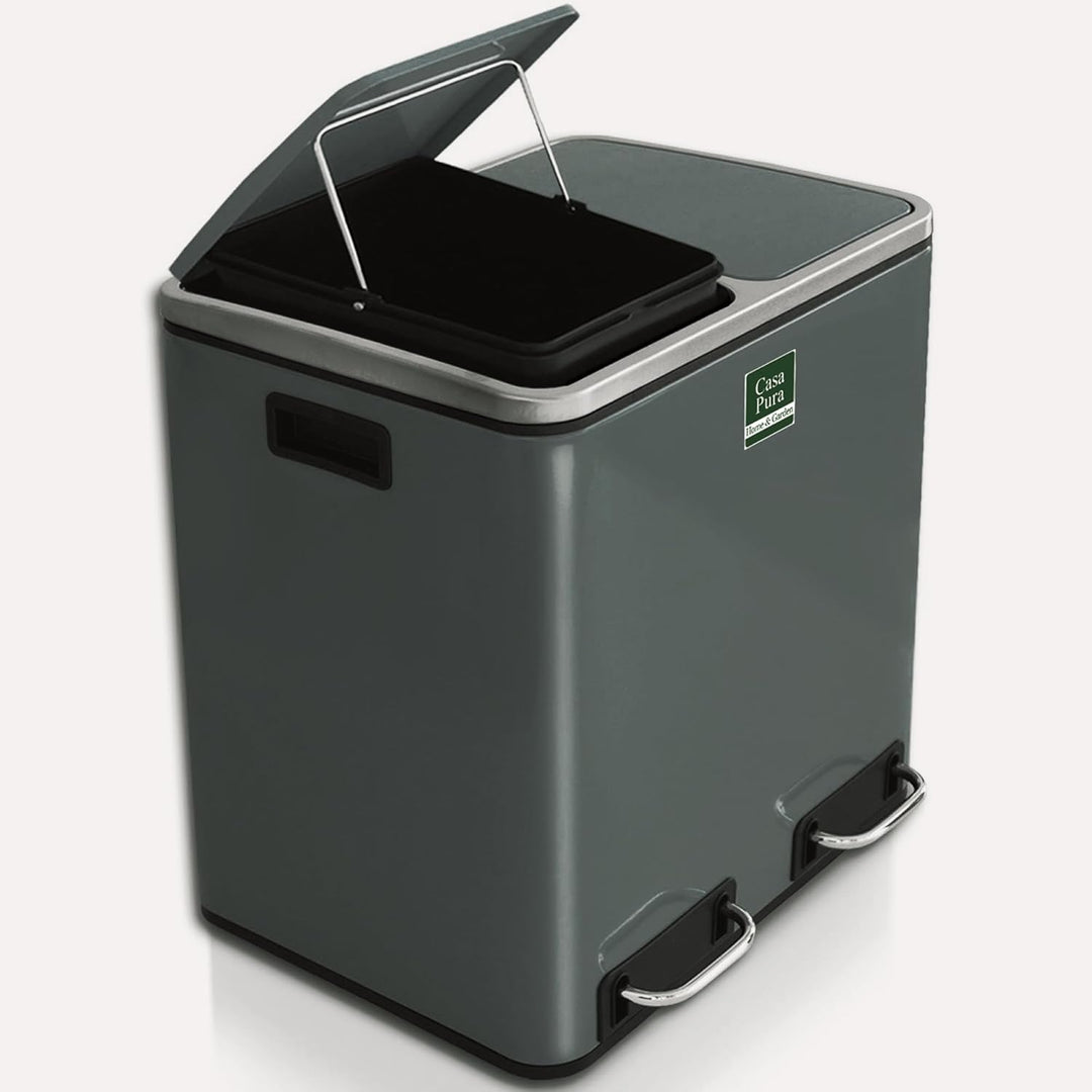 casa pura Mülleimer mit 2 Fächern - 2 x 15 Liter, herausnehmbare Inneneimer mit Henkel, Deckel mit S