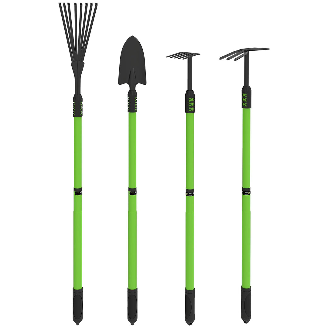 Outsunny Gartenwerkzeug-Set 4 Stück Gartengeräte-Set mit Schaufel Gartenhacke Gartenrechen Laubreche