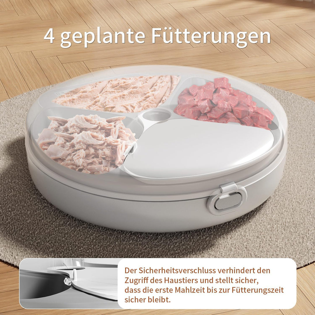 Nassfutterautomat, batteriebetriebener automatischer Katzenfutterautomat, 8oz*4 Mahlzeiten mit zeitg