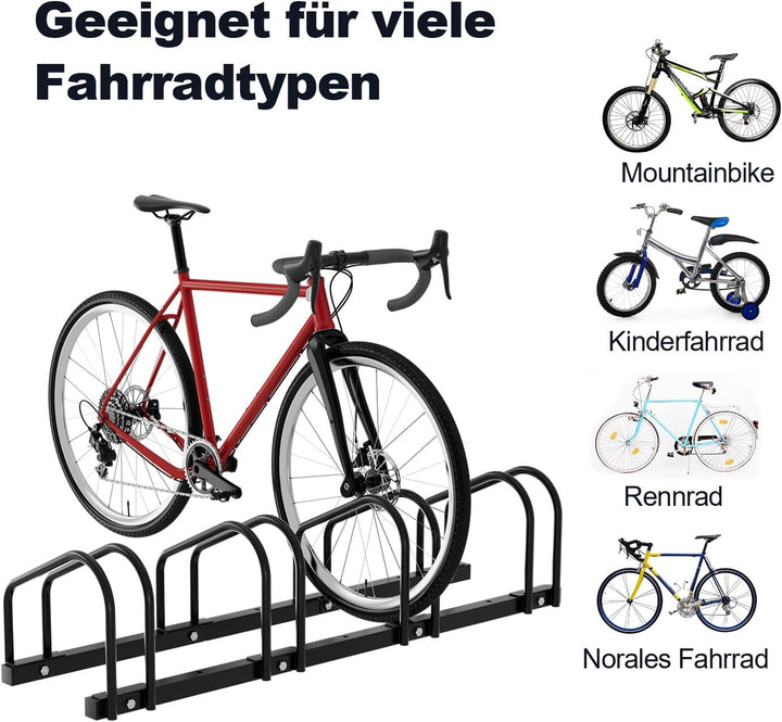 Fahrradständer Boden für 5 Fahrräder, 30cm Radabstand 35-55mm Reifenbreite rostfreier Stahl selbstsi