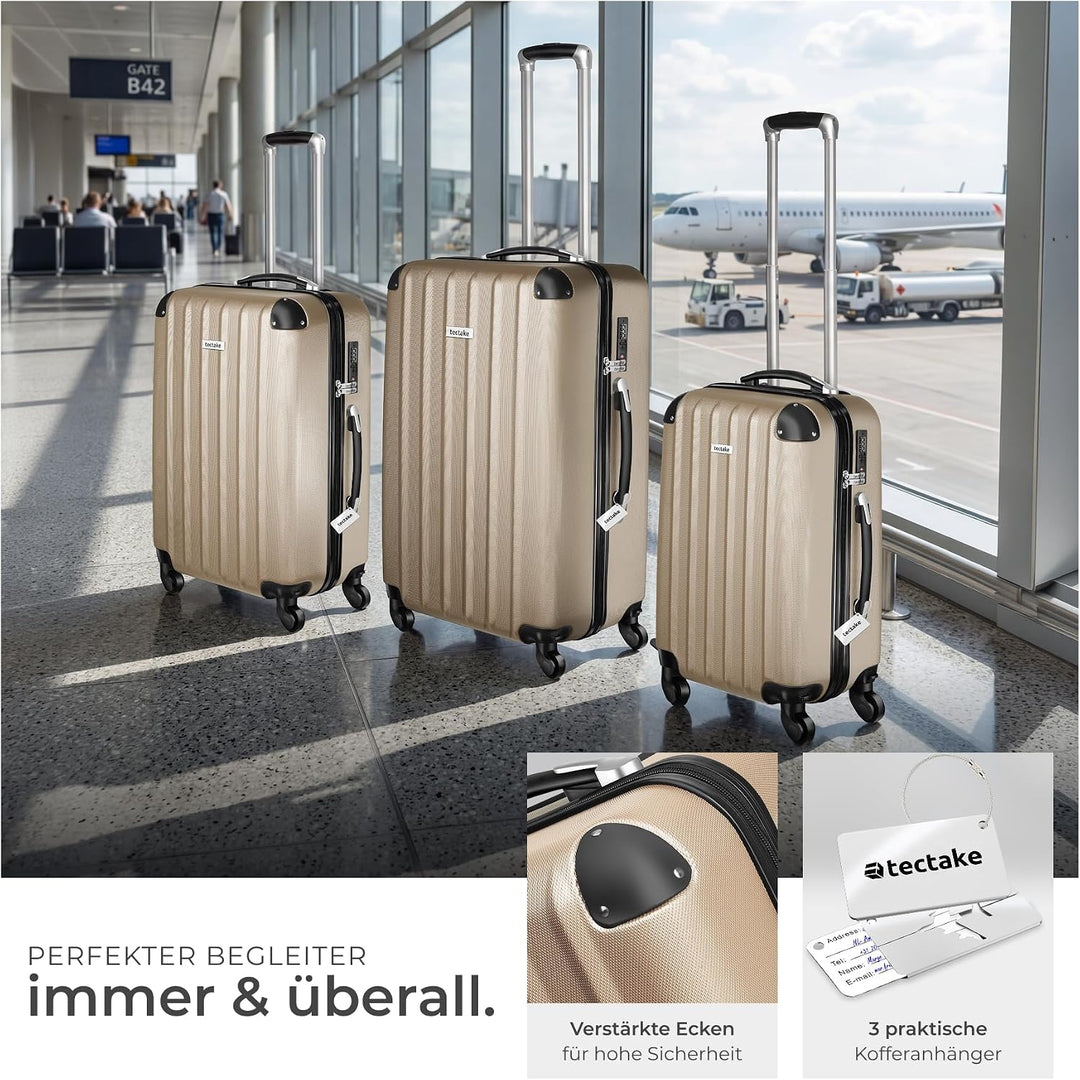 tectake® 3er Kofferset mit Kofferwaage & Kofferanhänger, Reisekoffer Set, ABS Hartschalenkoffer Set,
