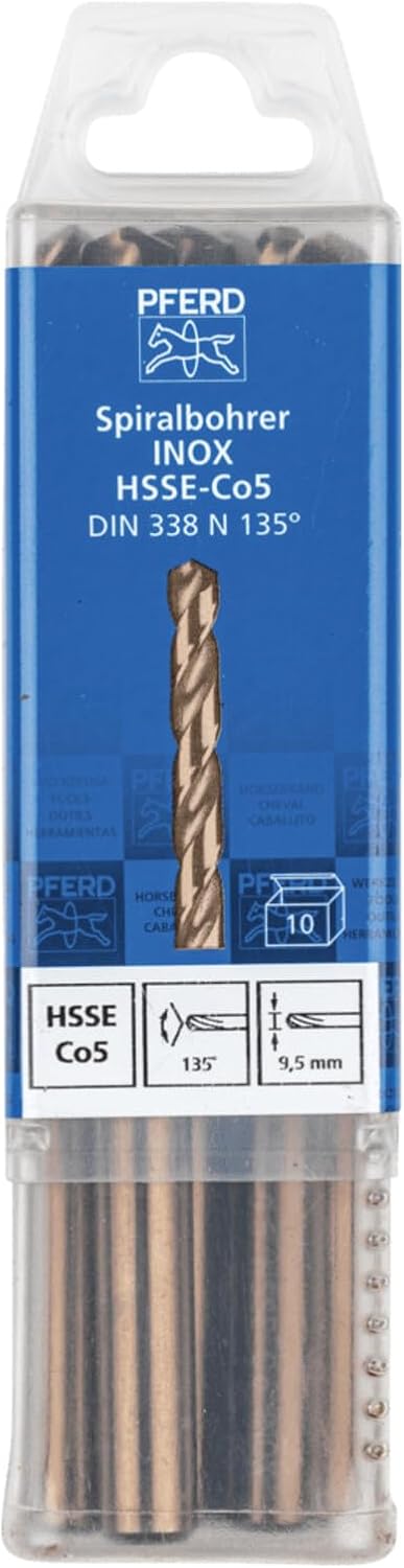 PFERD Spiralbohrer INOX, 10 Stück | Ø 9,5 mm, HSS-E Co5 N, DIN 338, 135° | 25203577 - für zähe und h