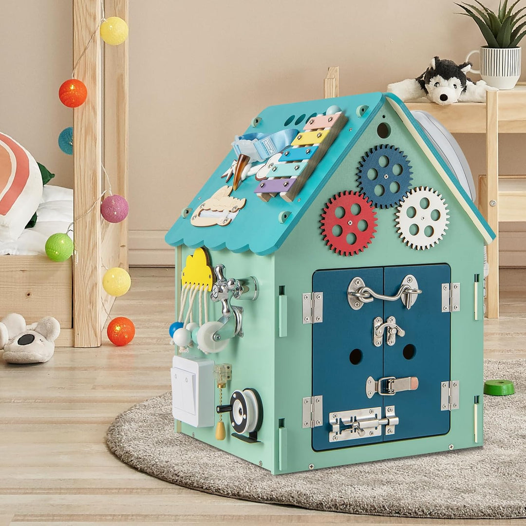 GOPLUS Kinder Spielhaus aus Holz, pädagogisches Kinderspielhaus mit 33 Komponenten, Montessori Spiel