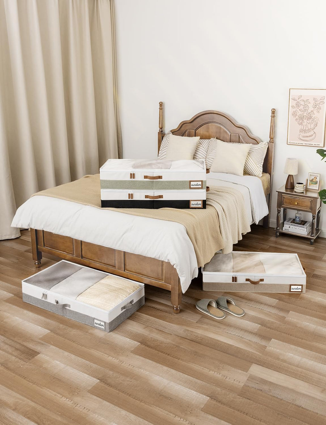 StorageWorks Unterbett Aufbewahrung, grosse Unterbett Aufbewahrungsbox mit Deckel Stoff, faltbare Un