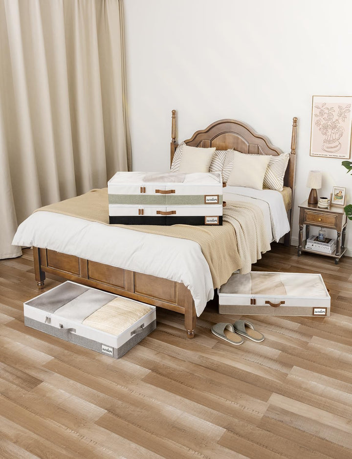 StorageWorks Unterbett Aufbewahrung, grosse Unterbett Aufbewahrungsbox mit Deckel Stoff, faltbare Un