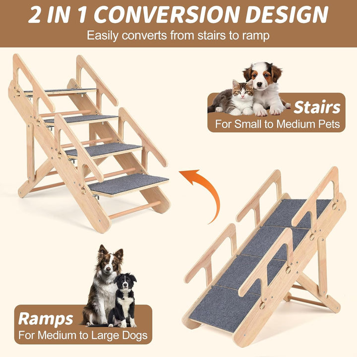 Hundetreppe 2 in 1 Hunderampe, Einstellbar Hundetreppe mit 4-stufige für Kleine Hunde, Tragbar Haust
