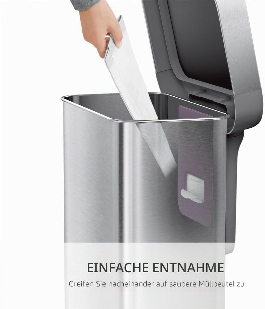 simplehuman CW2080 45 Liter, rechteckiger Treteimer mit Beutelfach, Mülleimer Küche, gebürsteter Ed