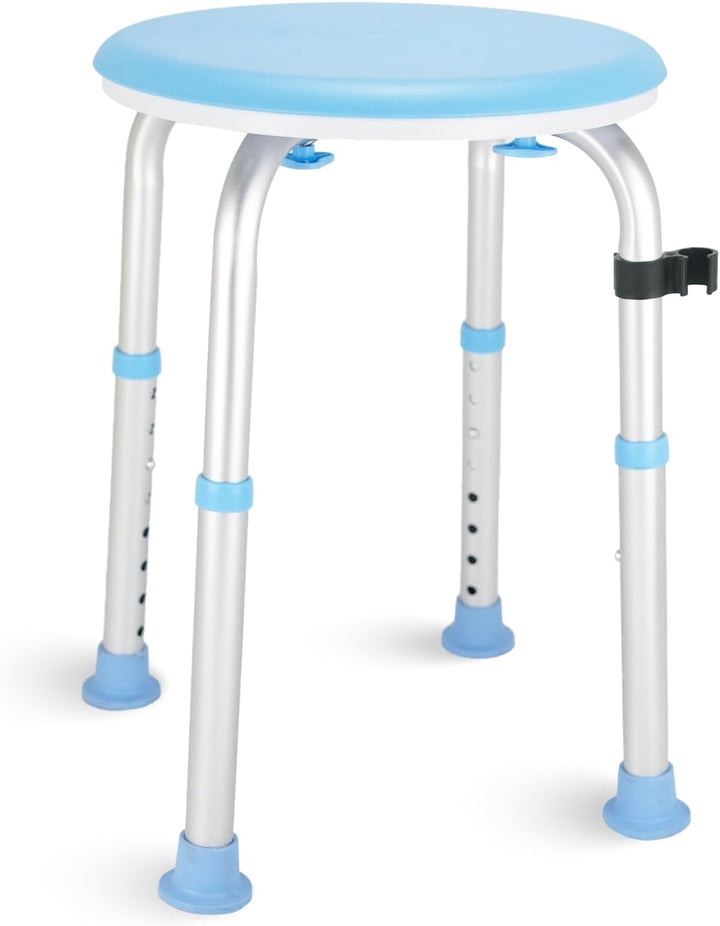 Duschhocker 360° drehbar mit Duschkopfhalter, bis 136 kg, 8-Fach höhenverstellbar, rutschfeste Gummi