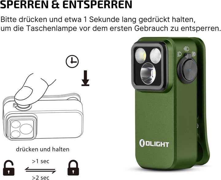 OLIGHT Oclip Pro Mini LED Taschenlampe mit Flutlicht, fokussiertes Licht und Rotlicht,500 LM helle U