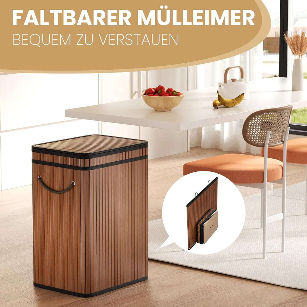 Mihoho 80 Liter grosse Mülleimer mit Deckel, Mülleimer Abfallkorb aus Bambus, Outdoor Mülleimer/Abfa