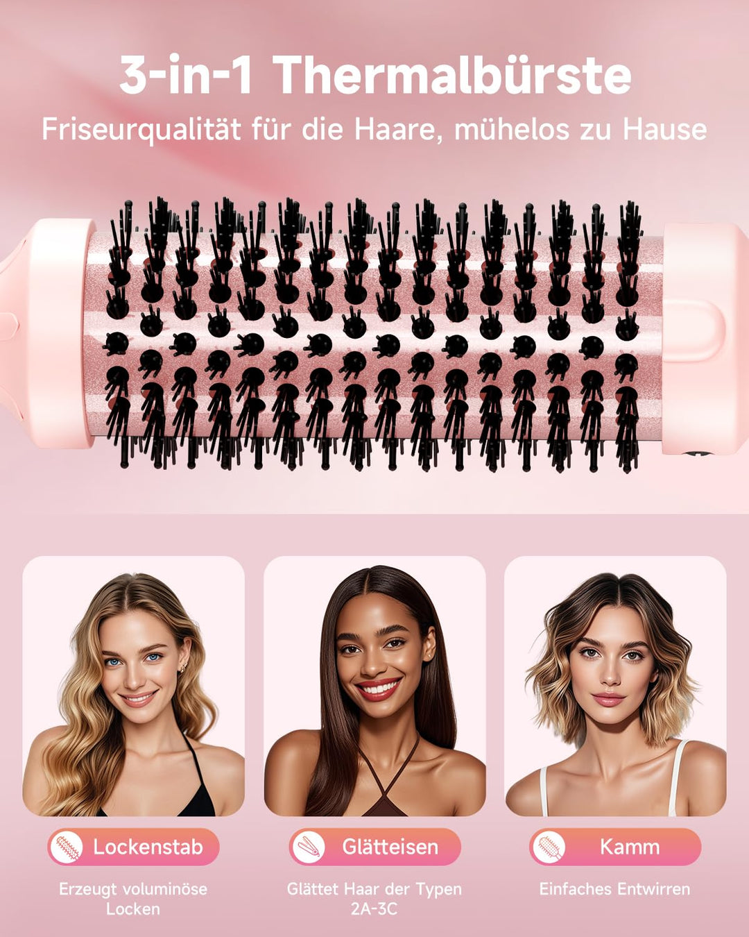 Thermobürste FLYZEMAA, Thermal Brush 38mm - Runder Heizkamm für natürliche Locken und glatteres Haar