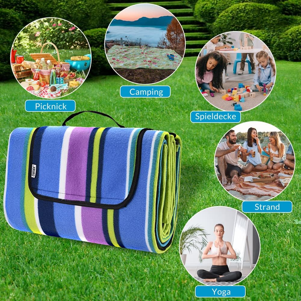 DETEX® Picknickdecke Campingdecke XXL 200x200 cm Wasserdicht Wärmeisoliert Waschbar Fleece Faltbar f