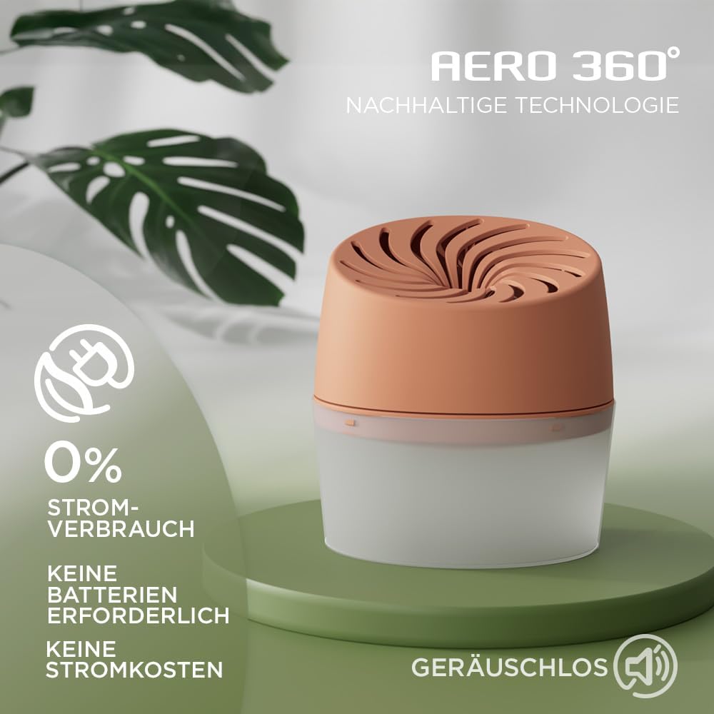 Pattex AERO 360° Kompakt Luftentfeuchter Peach Colour Collection, 1 Gerät inkl. 1 Nachfülltab, Raume