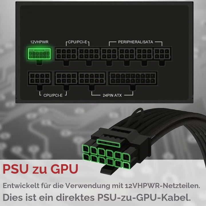 LINKUP – AVA 600W PCIE5.0 12VHPWR (16-polig/12+4) 16 AWG ummanteltes Hochstrom-Netzteilkabel – 70 cm
