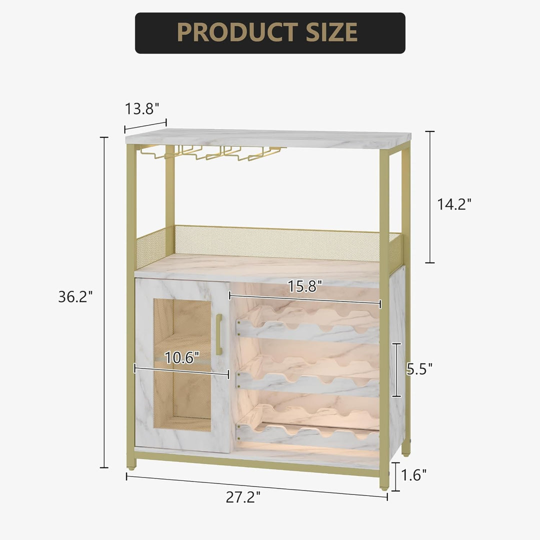 GarveeHome Weinschrank mit LED-Beleuchtung, Barschrank Industrial 70x35x92 cm, Weinregal verstellbar