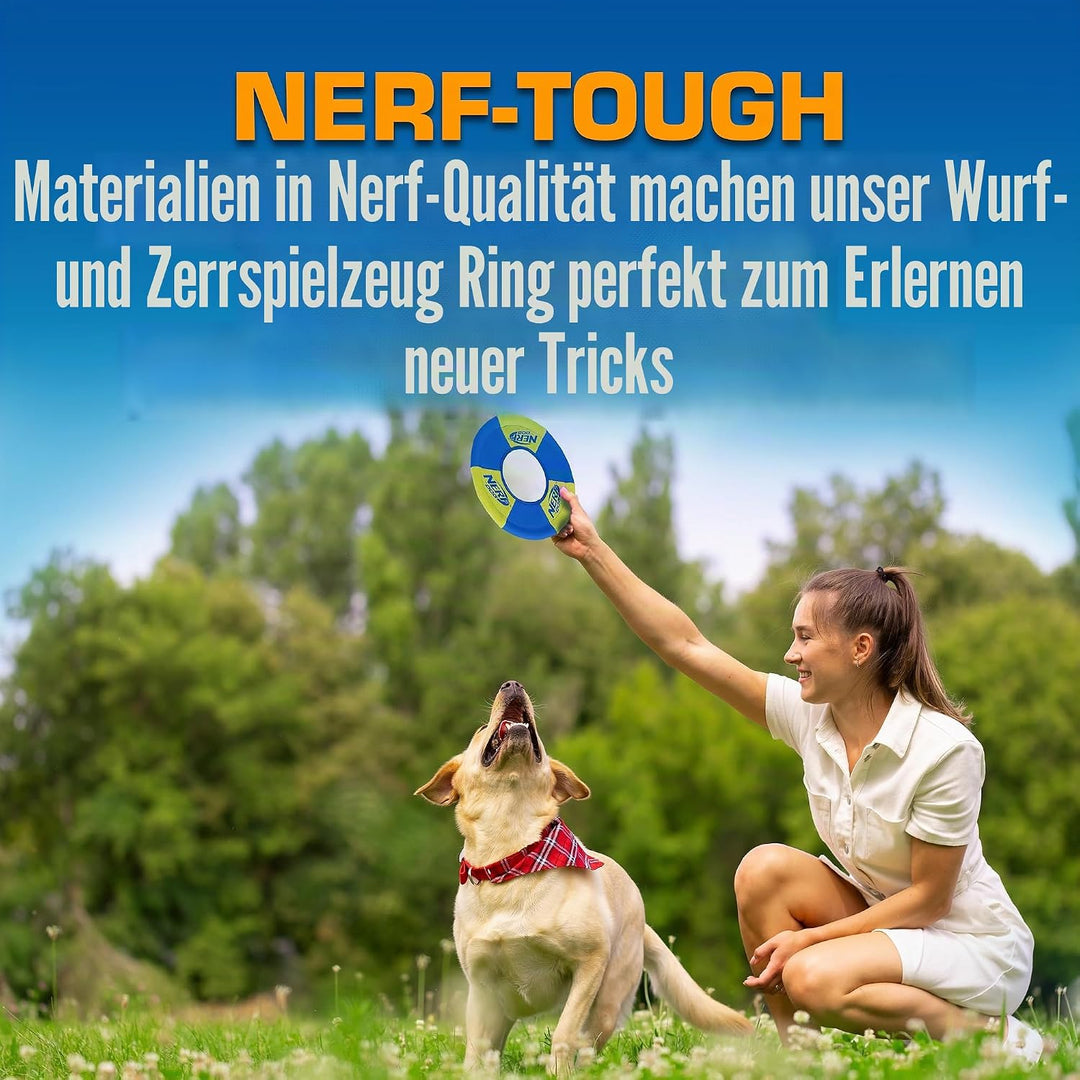 Nerf Dog Toss and Tug Ring Hundespielzeug, Fliegende Scheibe, leicht, langlebig und wasserabweisend,