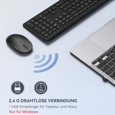 Tastatur Maus Set Kabellos, seenda Ultra-Dünne Wiederaufladbare Funk Tastatur Maus Set, Ergonomische