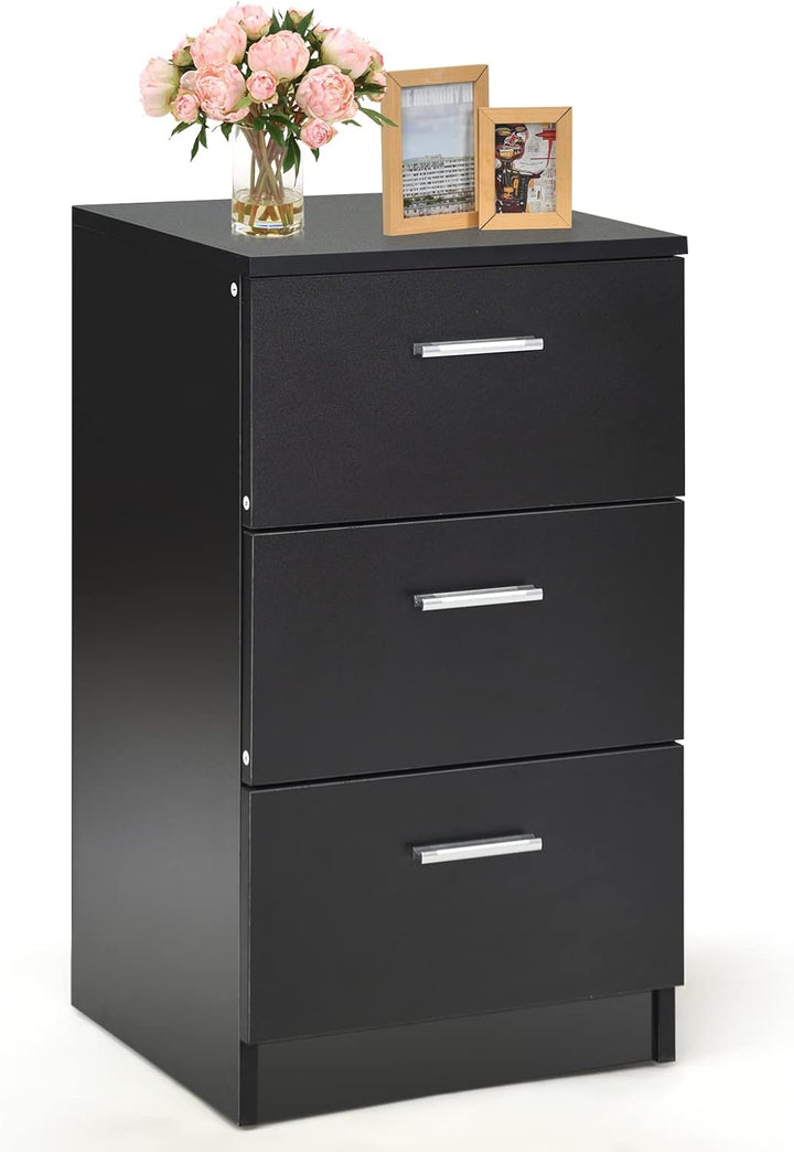 KOMFOTTEU Nachttisch Holz, Nachtschrank mit 3 Schubladen, Nachtkonsole 38 x 35 x 66 cm, Beistelltisc