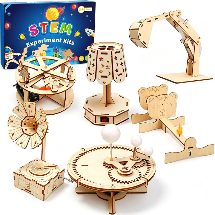 6stk Experimente für Kinder ab 8 STEM Holzbausatz mit Aquarellstifte