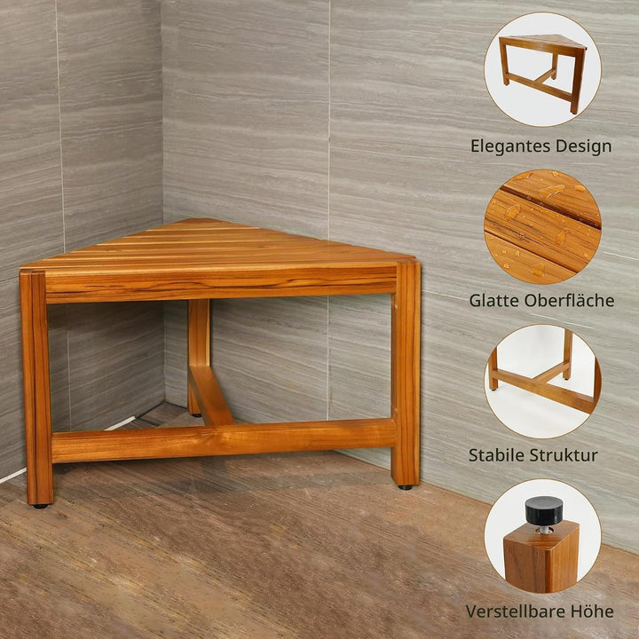Eck-Duschhocker aus Teakholz,Duschhocker Modern aus Holz, Eck-Duschhocker fürs Badezimmer, Duschhock