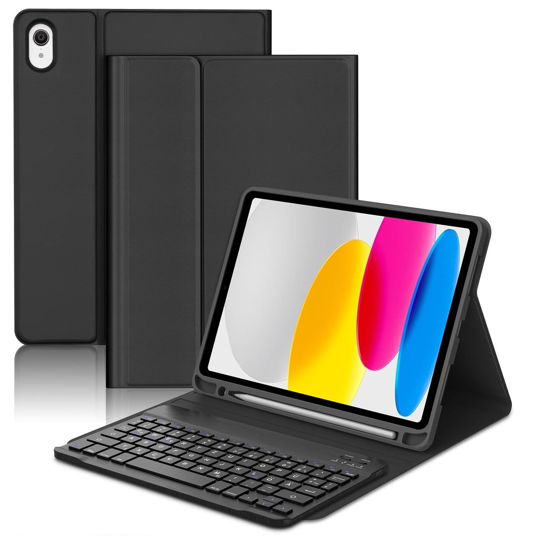 Für iPad A16 11. Gen &amp; 10. Gen Hülle mit Tastatur QWERTZ | Für iPad 11 Hülle mit Tastatur - Langer A