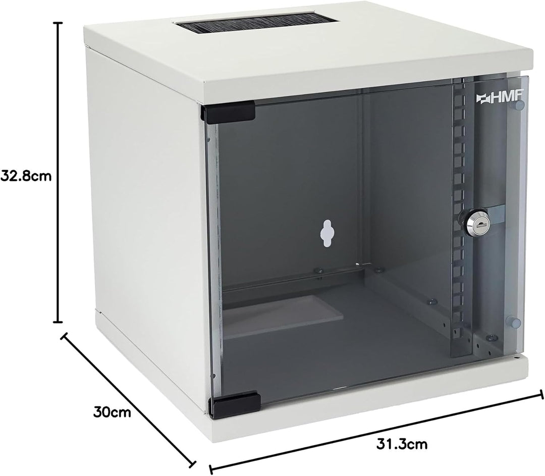 HMF 63406-07 Netzwerkschrank, Serverschrank 10 Zoll | 6 HE | 300 mm Tiefe | Voll montiert | Glastür