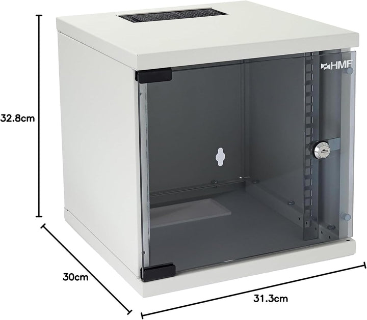 HMF 63406-07 Netzwerkschrank, Serverschrank 10 Zoll | 6 HE | 300 mm Tiefe | Voll montiert | Glastür