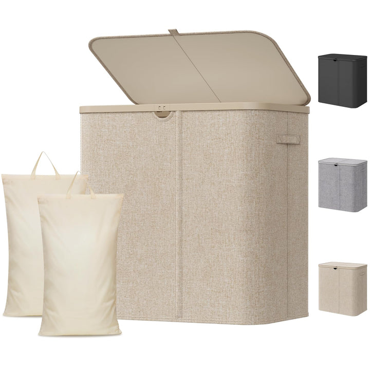 Lifewit Wäschekorb 145L mit Deckel, Grosser Wäschesammler aus Kunststoff, Fächer Wäschebox Laundry B