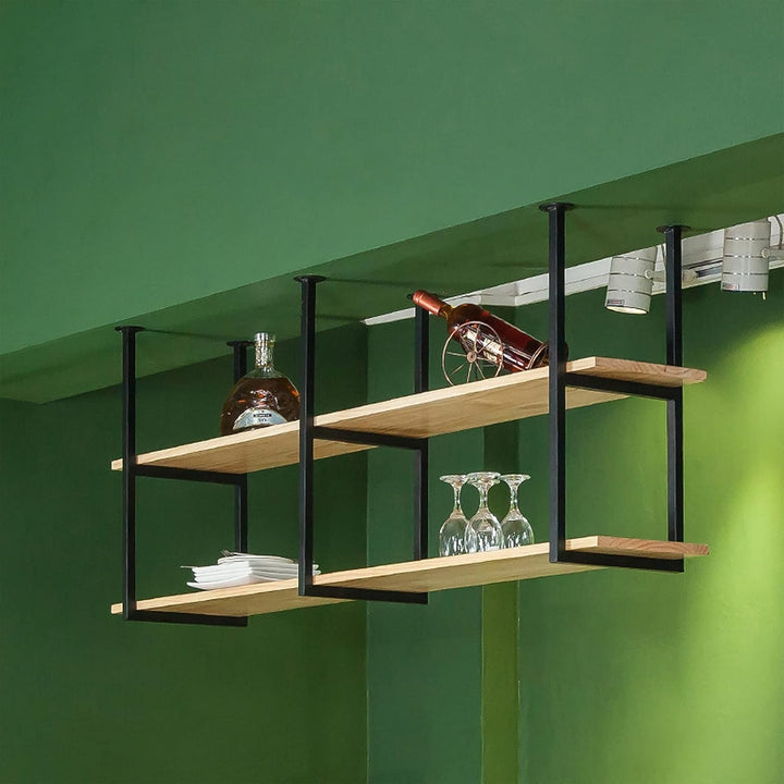 DSVONAUS Retro Industrie LOFT Restaurant Eisen Massivholz Deckenregal, 2 Etagen Regale Regal/Bar Hän