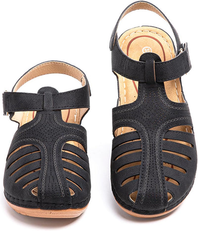 Plateau Sandalen Damen Keilabsatz Pantoletten Geschlossene Sommer Keilsandalen Slingback Fussbett Sa