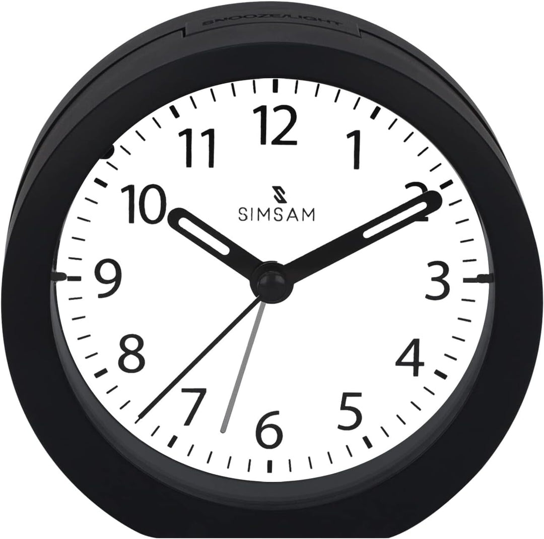 SIMSAM Wecker Analog ohne Ticken mit Batterie, Licht (Schwarz-Weiss), Schwarz-weiss