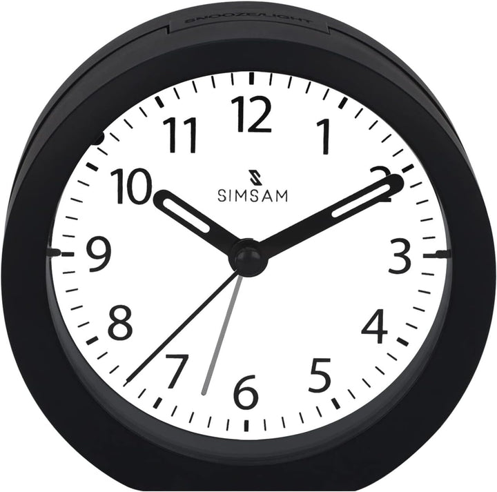 SIMSAM Wecker Analog ohne Ticken mit Batterie, Licht (Schwarz-Weiss), Schwarz-weiss