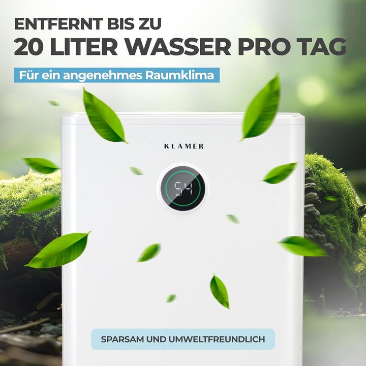 KLAMER Luftentfeuchter elektrisch 20L, WiFi App, HEPA Filter, 440W | Touch &amp; App-Steuerung, Automati