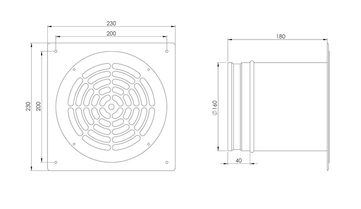 Steinberg14 Weiss Ø 160mm Rohrlüfter Wand Radiallüfter Ventilator Wandflansch Zu-Abluft, Metall Ø 16