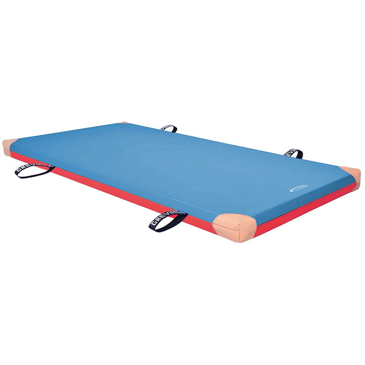Grevinga® FUN - Turnmatte (VB 120) 200 x 100 x 6 cm Blau-Rot mit Lederecken und Tragschlaufen, 200 x