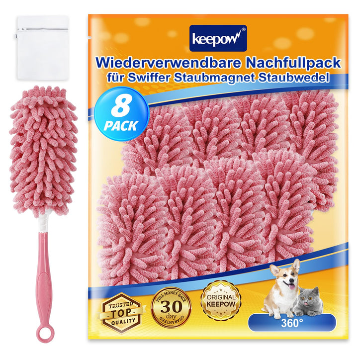 KEEPOW 8 Stück Wiederverwendbare für Swiffer Staubmagnet Nachfüllpack, Staubwedel Waschbar für Swiff