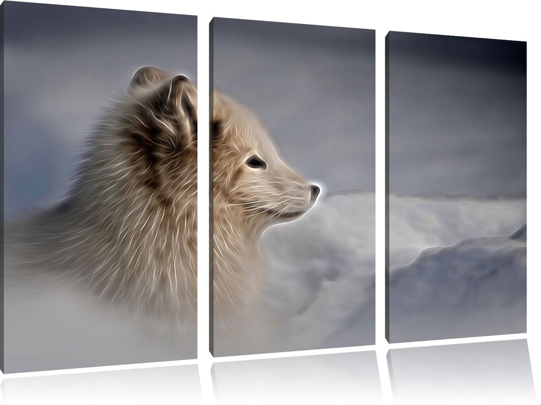 Anmutiger Polarfuchs im Schnee Spezial 3-Teiler Leinwandbild 120x80 Bild auf Leinwand, XXL riesige B