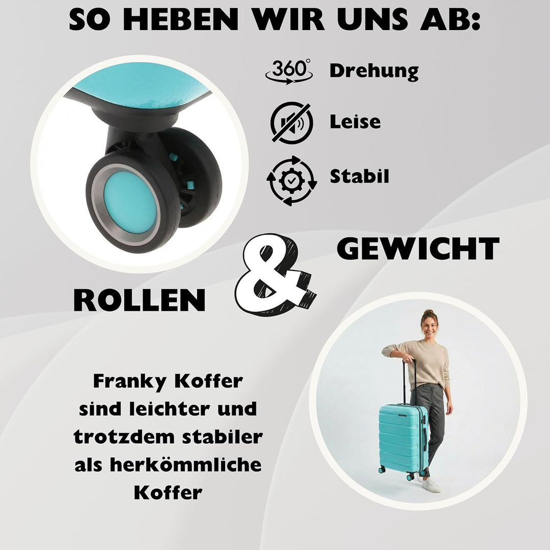 Franky Koffer Trolley | 360° Rollen | Hohe Stabilität | TSA-Schloss | Grössen: S/M/L | in vielen Far
