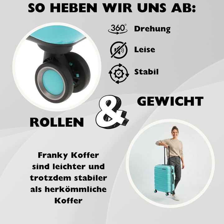 Franky Koffer Trolley | 360° Rollen | Hohe Stabilität | TSA-Schloss | Grössen: S/M/L | in vielen Far