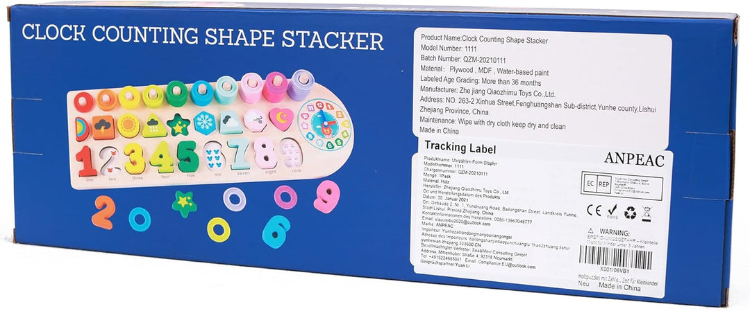 ANPEAC Holzpuzzles mit Lernuhr, Montessori Holz-Puzzle-Spielzeug,Lernspiel Mathematik für Kinder Bab
