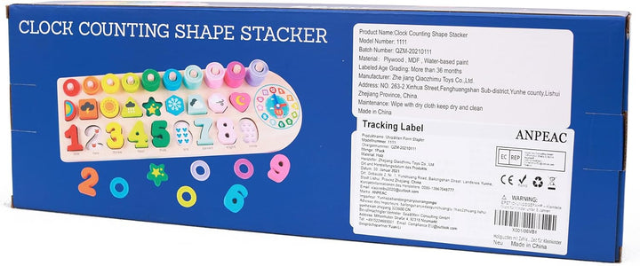 ANPEAC Holzpuzzles mit Lernuhr, Montessori Holz-Puzzle-Spielzeug,Lernspiel Mathematik für Kinder Bab
