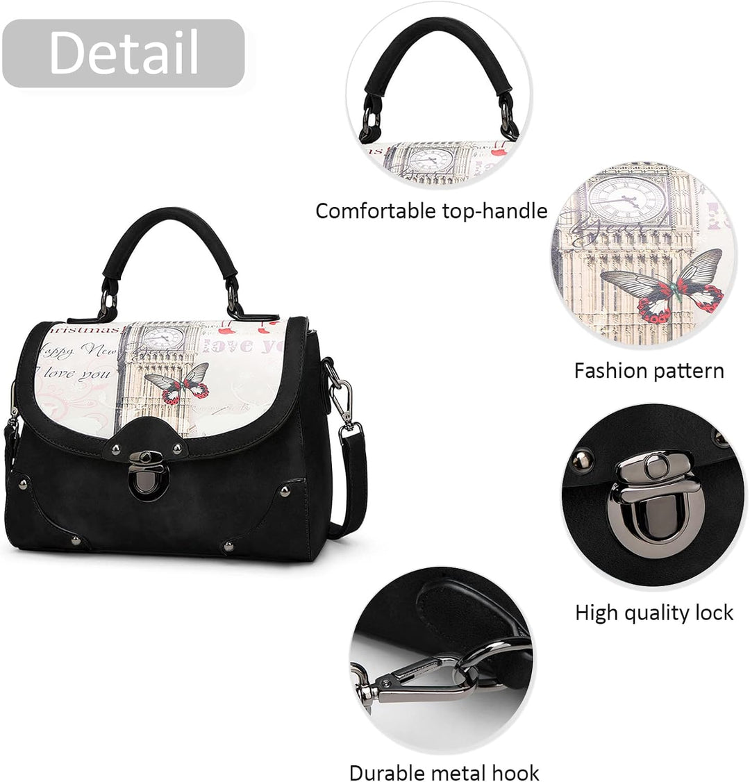 DIRRONA Elegant Damen Handtasche Modedruck Schultertasche Lässig Reisen Umhängetasche Mittel PU Lede