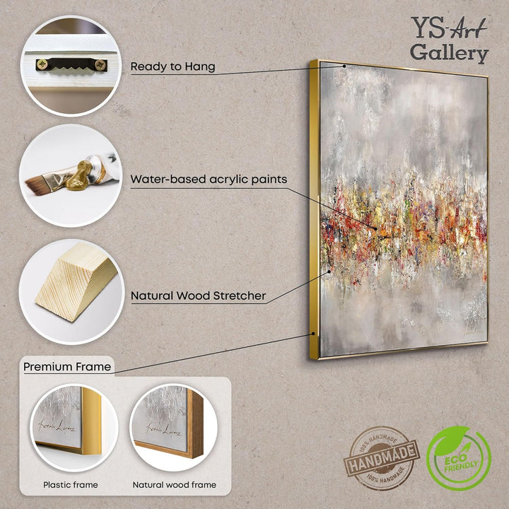 YS-Art XXL Abstrakt Acryl Gemälde auf Leinwand mit Rahmen heller Horizont handgemalte Wandbilder Woh