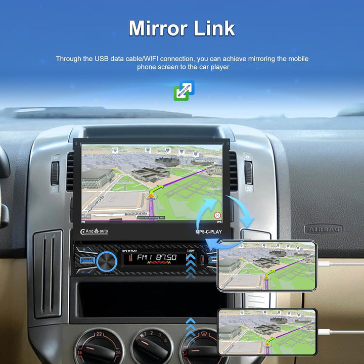 Hikity 1 Din Autoradio Wireless Carplay, 7 Zoll Bildschirm Touchscreen Motorisiertes Teleskop Displa