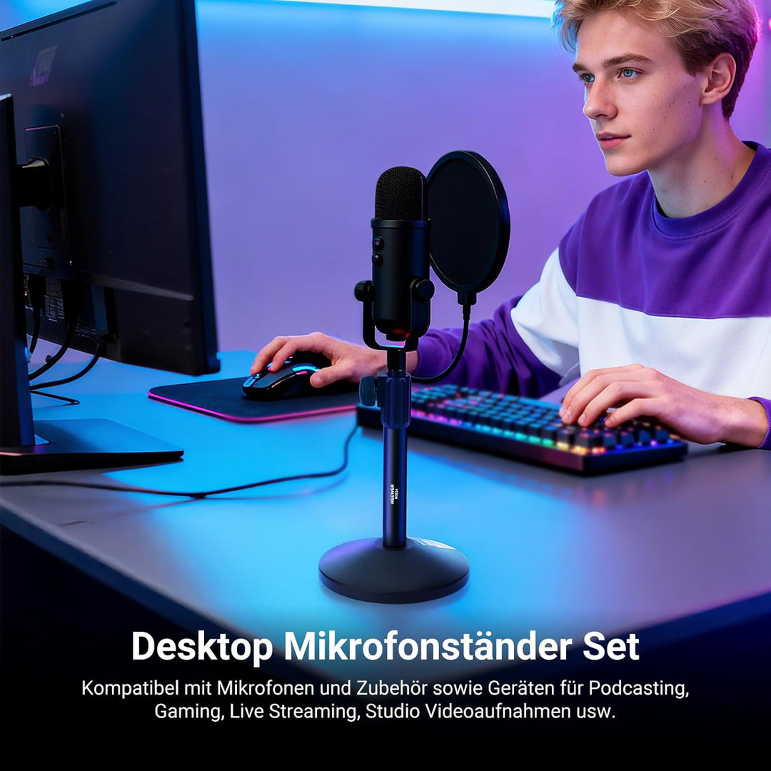 NEEWER Tisch Mikrofon Ständer, verstellbare Tischhalterung mit 3/8" bis 5/8" Schraubenadapter, kompa