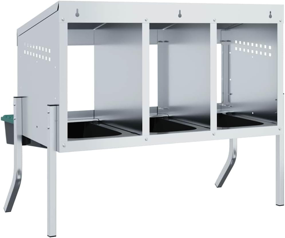 Hühner-Nistkasten mit 3 Fächern, verzinkter Stahl, höhenverstellbare Beine, für Innen- und Aussenber