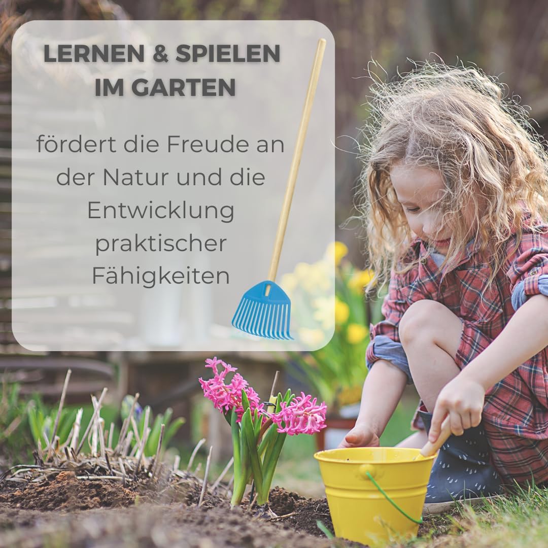 Blau Kinderrechen 70cm – Mini-Gartenrechen mit Holzgriff, Rechen/Kleinbesen für Kinder, perfekt für