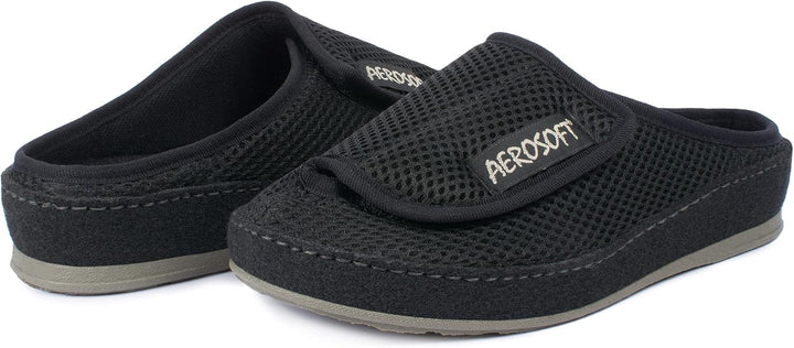 Aerosoft Klett-Pantolette 6032-4P Damen Herren Hausschuh Weite G-H rutschhemmend 37 EU Schwarz, 37 E