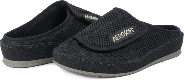 Aerosoft Klett-Pantolette 6032-4P Damen Herren Hausschuh Weite G-H rutschhemmend 37 EU Schwarz, 37 E