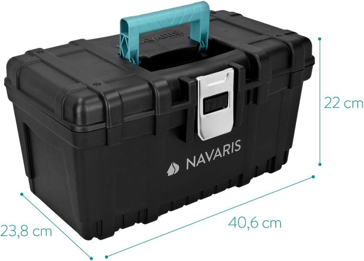 Navaris Werkzeugkasten 16" Box leer - 40,6 x 23,8 x 22cm - 19 Liter Volumen - mit einer Stahlschlies